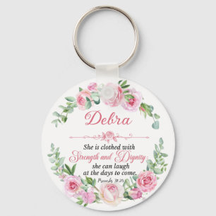 Chaveiro Personalize Prov 31:25 Dia das Mães Rosa Rosa