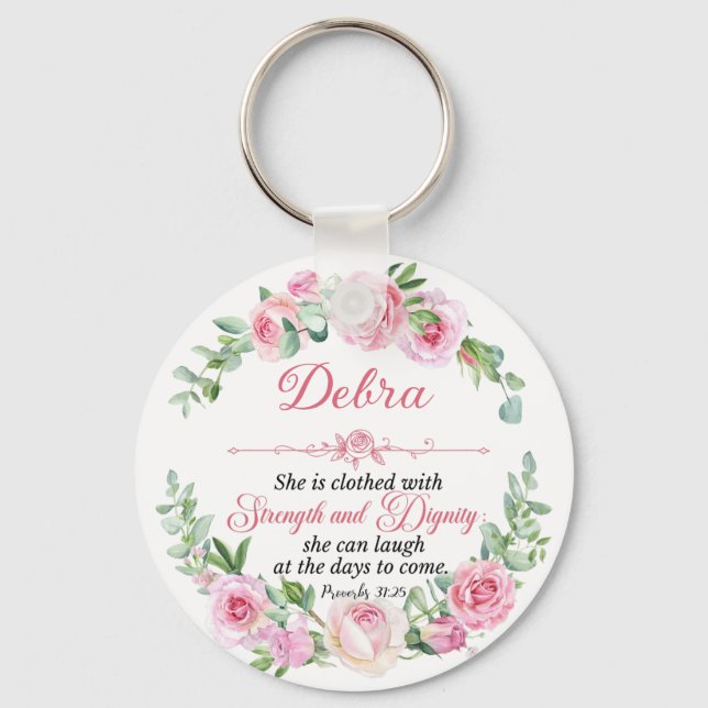Chaveiro Personalize Prov 31:25 Dia das Mães Rosa Rosa (Frente)