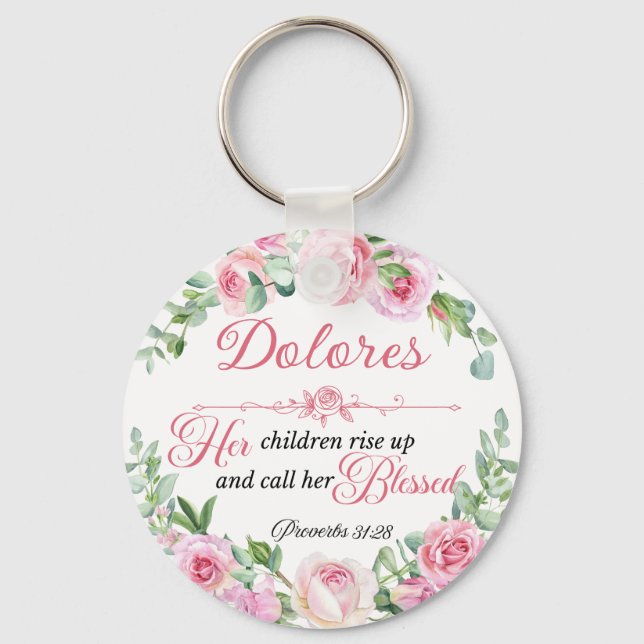 Chaveiro Personalize Prov 31:28 Dia das Mães Coroa Floral (Frente)