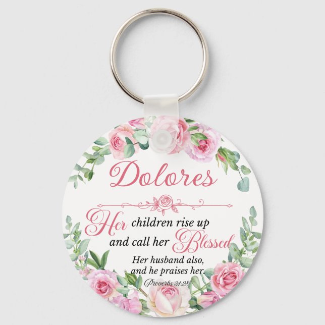 Chaveiro Personalize Prov 31:28 Dia das Mães Rosa Rosa (Frente)