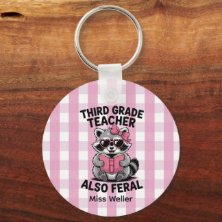 Chaveiro Personalized 3rd Grade Teacher Cute Feral Raccoon 