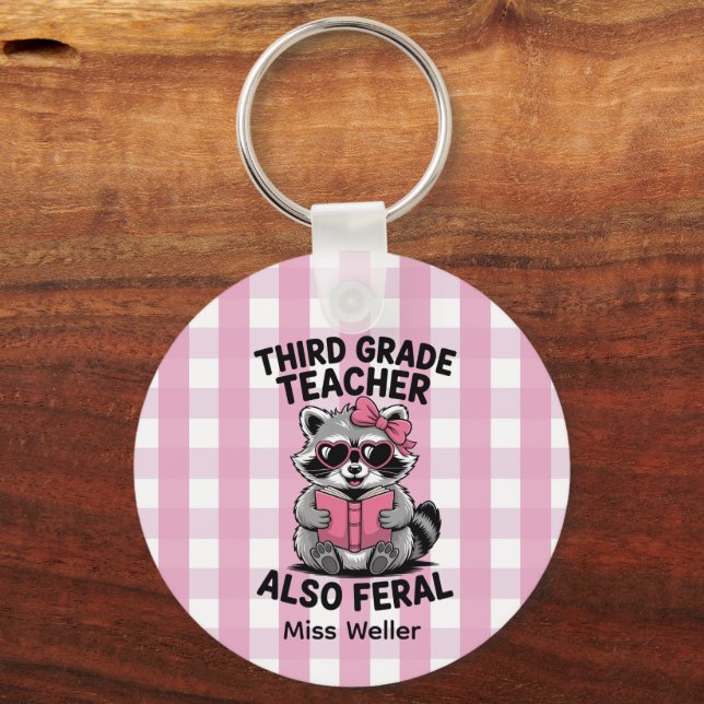 Chaveiro Personalized 3rd Grade Teacher Cute Feral Raccoon  (Verso)