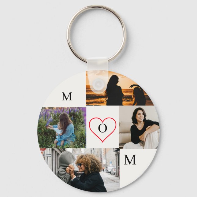 Chaveiro Personalized 4-Photo Collage Mom Monogram (Frente)