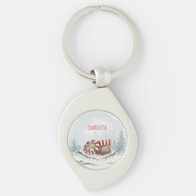 Chaveiro personalized badge sleeping bear winter animal cus (Frente)