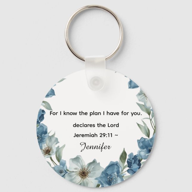 Chaveiro Personalized blue flower Bible Scripture jeremiah  (Frente)