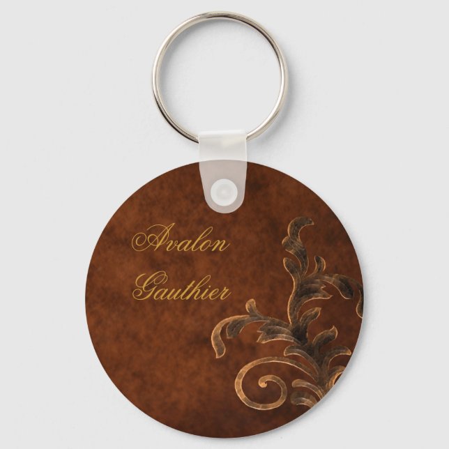 Chaveiro Personalized Bronze Scroll Leaf Keychain (Frente)
