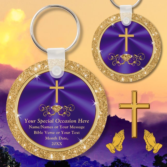 Chaveiro Personalized, Christian Party Favors, Any Occasion (Church Anniversary Favors. Purple and Gold, Christian Keychains. Gifts for church members. Scripture)