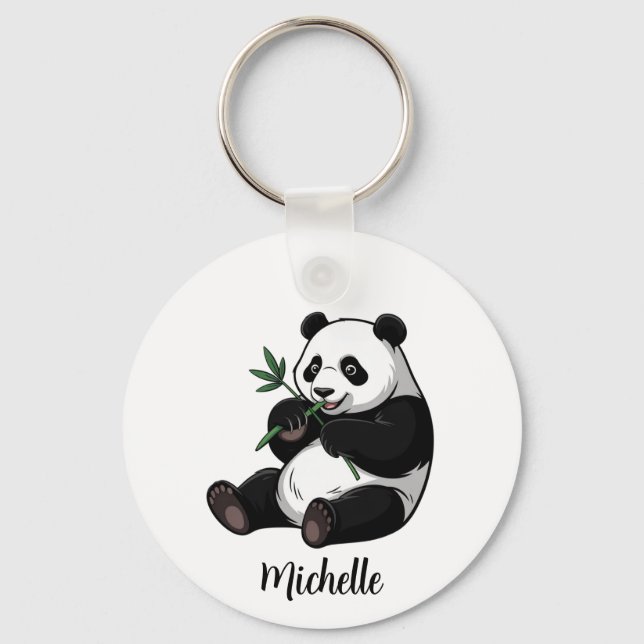 Chaveiro Personalized Cute Panda Bear With Greenery Bamboo  (Frente)