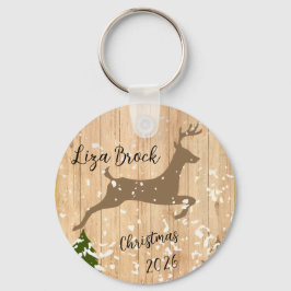 Chaveiro Personalized doe Christmas bauble wooden backgroun