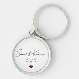Chaveiro Personalized Engagement Date White Heart Script