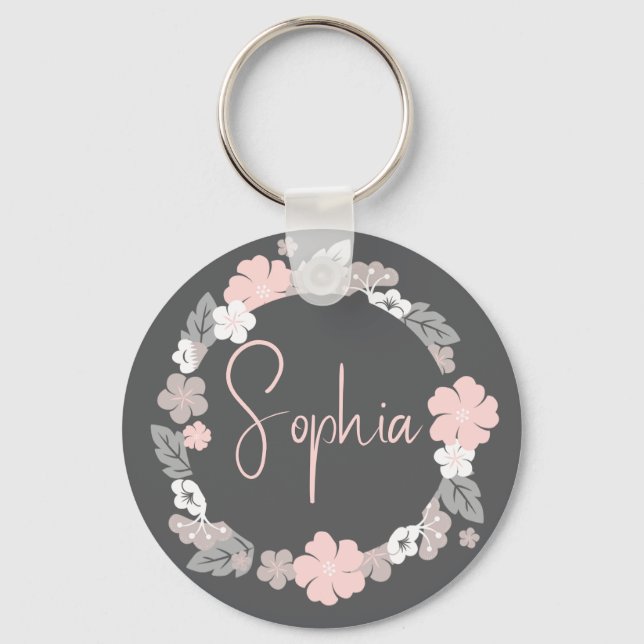 Chaveiro Personalized Floral Name Pink (Frente)