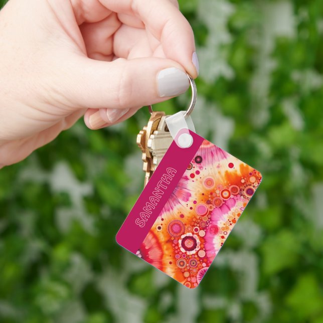 Chaveiro Personalized Fun Retro Orange Hot Pink Art Pattern (Mão)