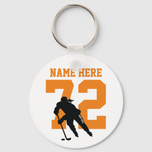 Chaveiro Personalized Girls Hockey Name Number Orange