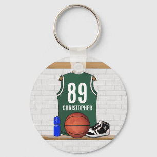 Chaveiro Personalized Green and White Basketball Jersey