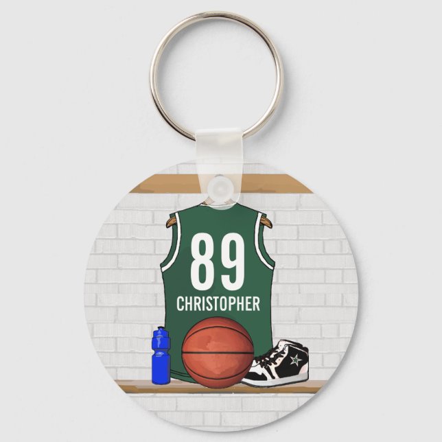 Chaveiro Personalized Green and White Basketball Jersey (Frente)