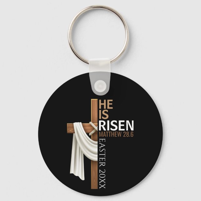 Chaveiro Personalized He Is Risen Vintage Easter Cross (Frente)
