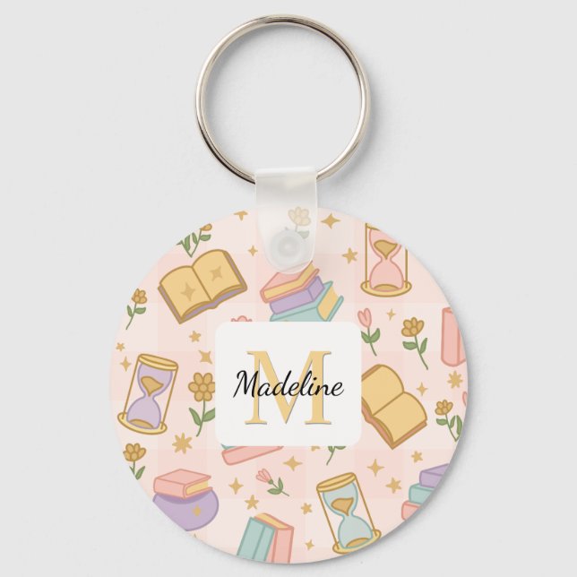 Chaveiro Personalized Magic Books Girl Wizard School Pink (Frente)