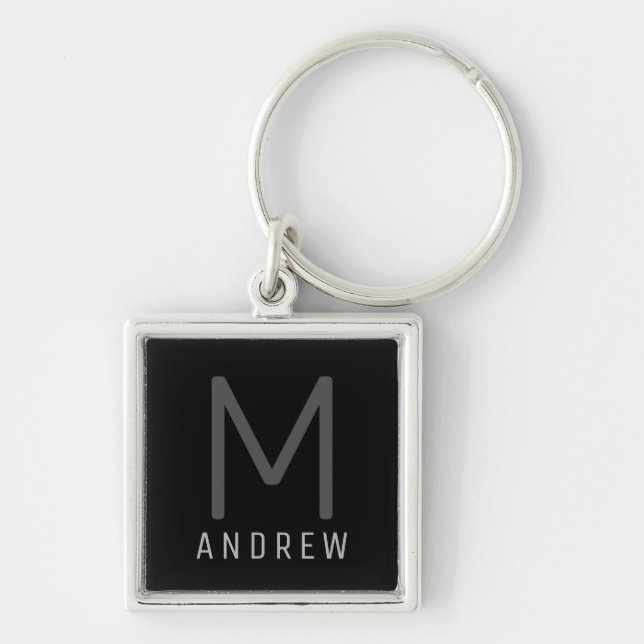 Chaveiro Personalized Monogram Name Black Silver (Frente)