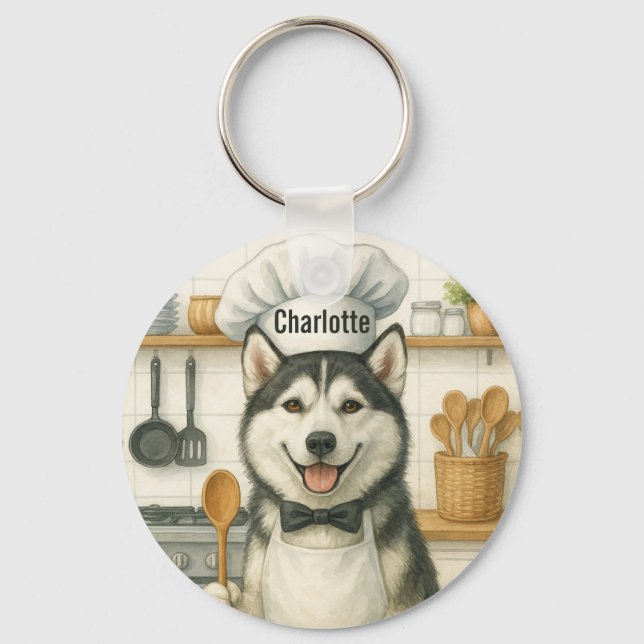 Chaveiro Personalized Name Funny Siberian Husky Dog Chef (Frente)
