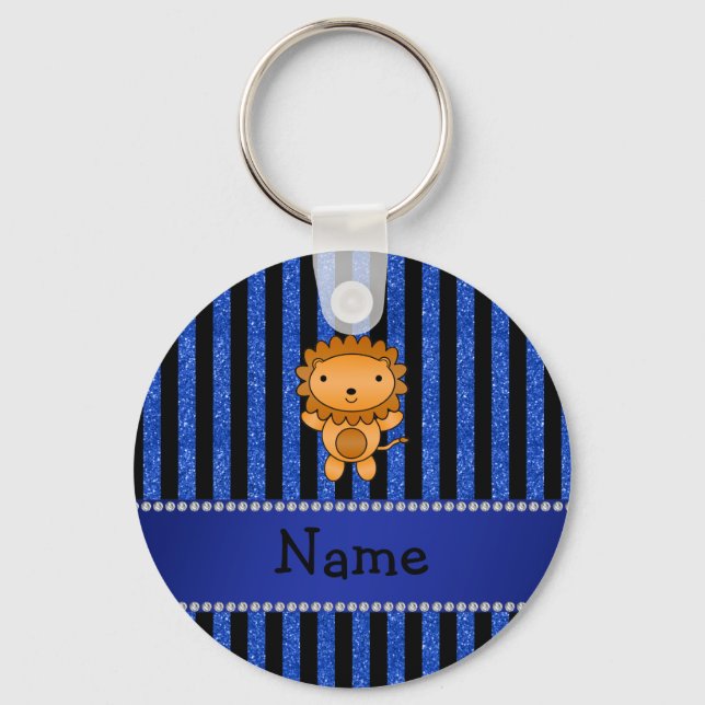 Chaveiro Personalized name lion blue glitter stripes (Frente)