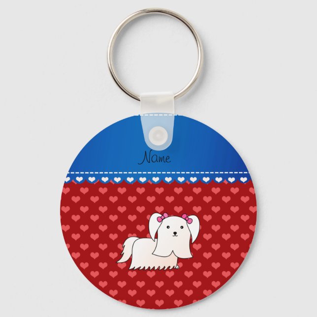 Chaveiro Personalized name maltese red hearts (Frente)