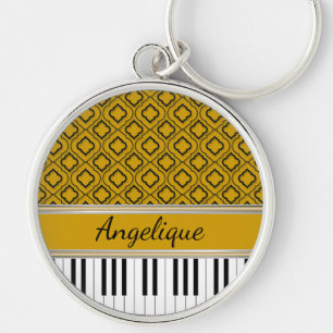 Chaveiro Personalized Piano Keys Black Quatrefoil on Gold