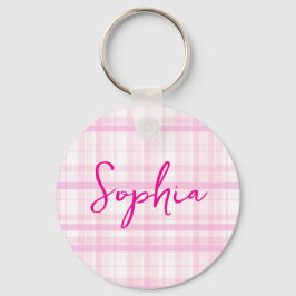 Chaveiro Personalized Pink Plaid keychain with Name