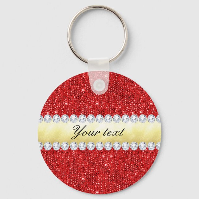 Chaveiro Personalized Red Sequins, Gold Foil, Diamonds (Frente)