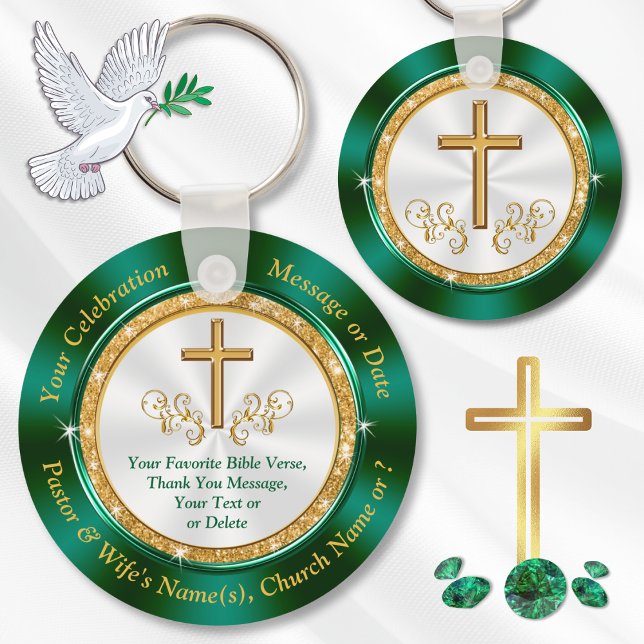 Chaveiro Personalized, Religious Party Favors for Adults (Personalized Christian Party Favors, 20th church anniversary. 20th Pastoral anniversary. Green Gold.)