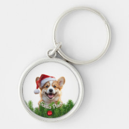 Chaveiro Personalized Round Keychain – Santa Paws Corgi 