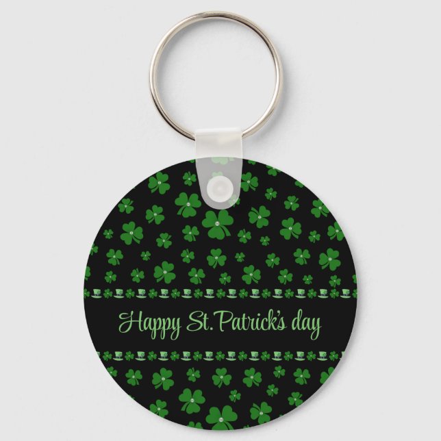 Chaveiro Personalized St. Patrick’s Day Shamrock on Black (Frente)