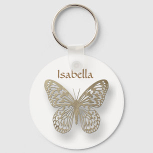 Chaveiro Personalized White And Gold Butterfly Key Chain
