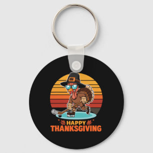 Chaveiro Peru Feliz Dia de Ação de Graças Jogando Hóquei no
