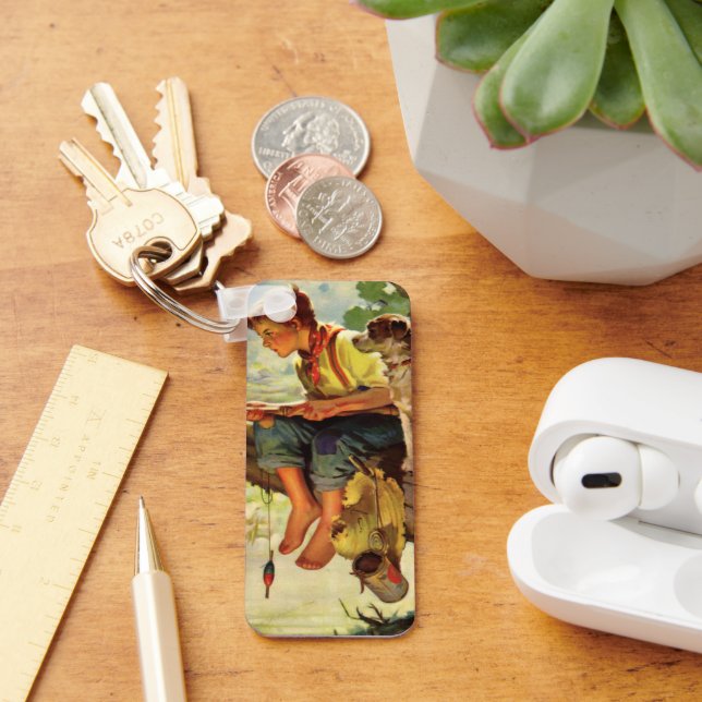 Chaveiro Pesca Antiga, Menino com seu Cachorro e Minhocas (Mesa)