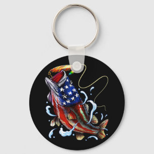 Chaveiro Pesca de Bass Pesca Peixe de Bandeira Americana Pe