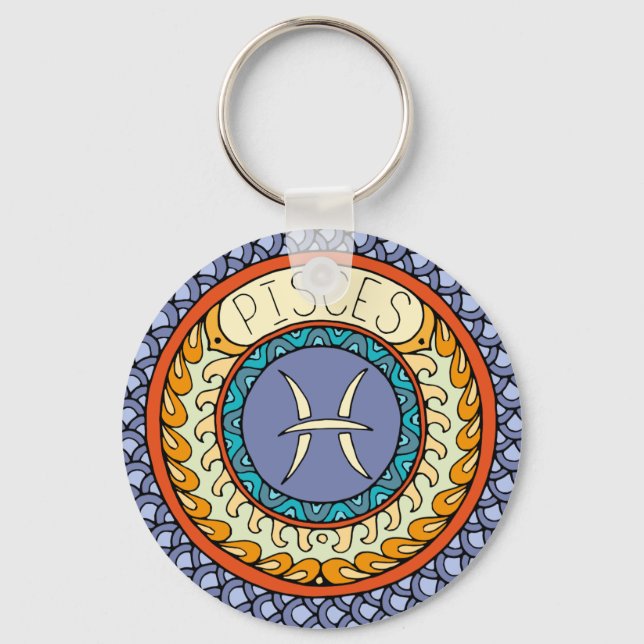 Chaveiro Pesca Pisces Sternzeichen Mandala alegre (Frente)