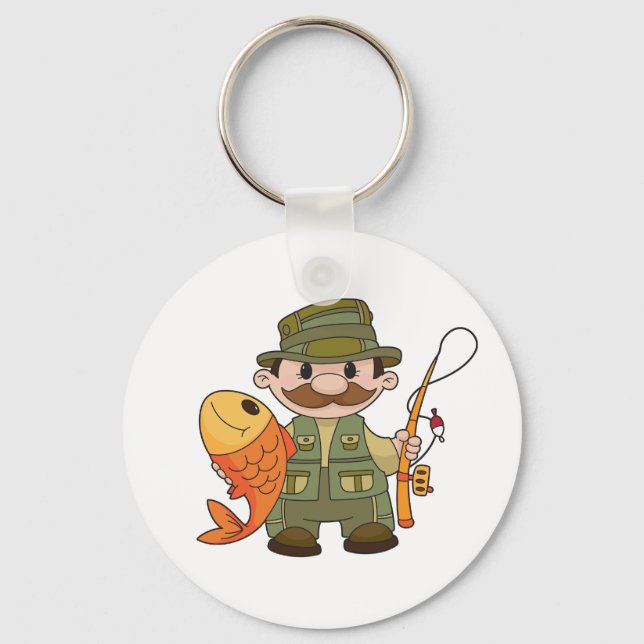 Chaveiro Pescador de Cartoon com Pesca Engraçada (Frente)