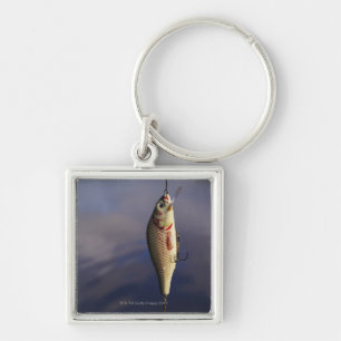 Chaveiro pescando a atração na frente da água