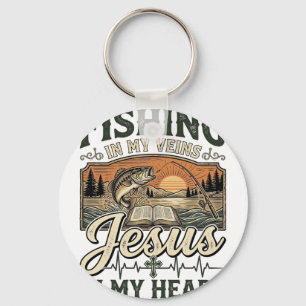 Chaveiro Pescaria em Minhas Veias Jesus no Meu Coração Vint