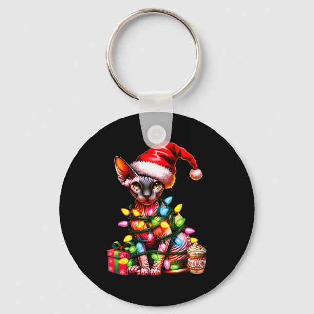 Chaveiro Pet Animal Lovers Cute Sphynx Cat Reindeer Antlers (Frente)