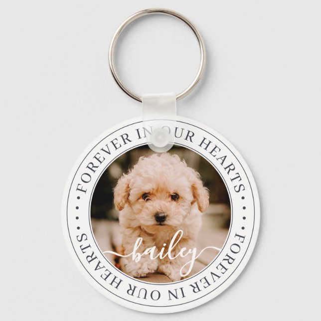 Chaveiro Pet Memorial Forever Hearts Elegante Foto Chic (Frente)