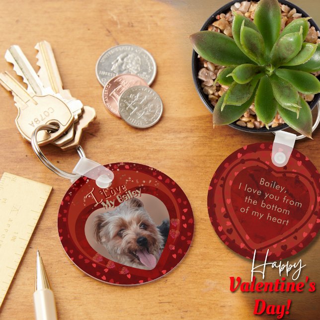 Chaveiro Pet Photo Red Keepsaet Personalizado (Personalized Pet Photo Red Keepsake Keychain)