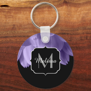 Chaveiro Pétalas de flores roxas ultravioletas preto Monogr