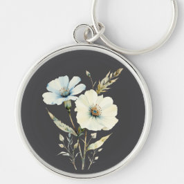 Chaveiro Pétalas Sussurrantes: Flor de Azul Suave e Creme