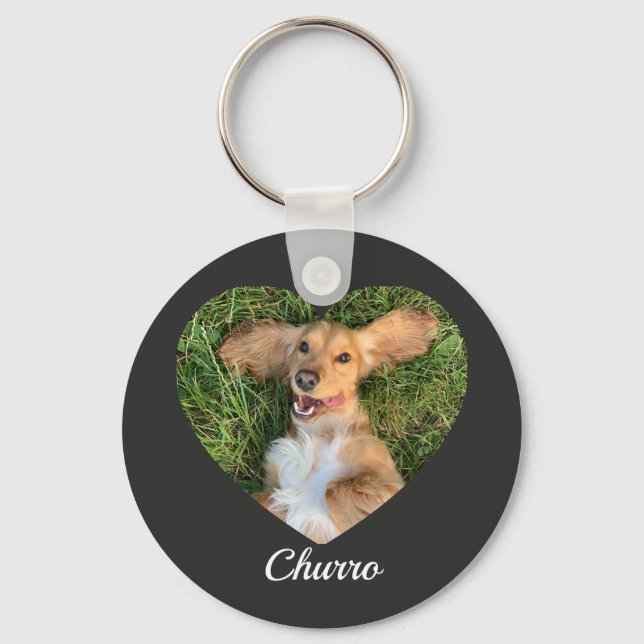 Chaveiro Pet's Cute Modern Typography Name and heart Photo (Frente)