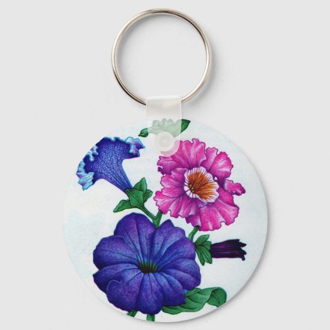 Chaveiro petúnias em azul e rosa (Frente)