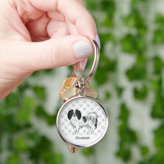 Chaveiro Phalène Preto e Branco Com Nome Personalizado (Mão)