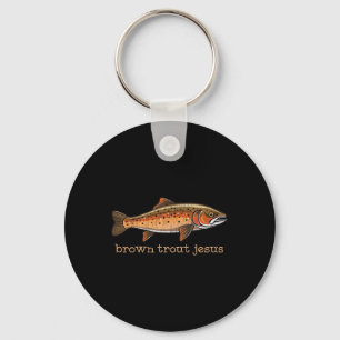 Chaveiro Piada de Humor de Peixe Pescador de Truta Marrom à