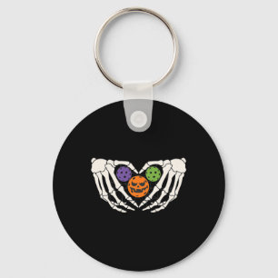 Chaveiro Pickleball Halloween Skeleton Mãos Adoram Coração