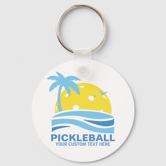 Chaveiro Pickleball Tropical Palm Tree Sun Seu Texto Person (Frente)